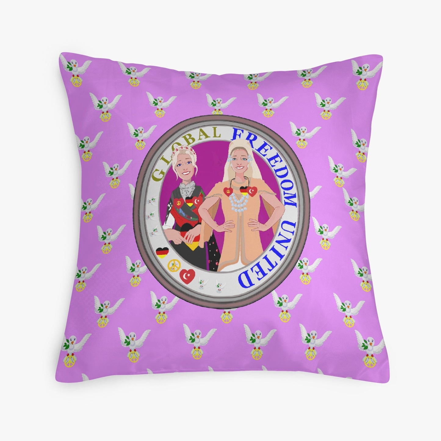 GLOBAL FREEDOM UNITED© Women GERMANY & TURKEY Lilac 18'' Square Pillow Cover