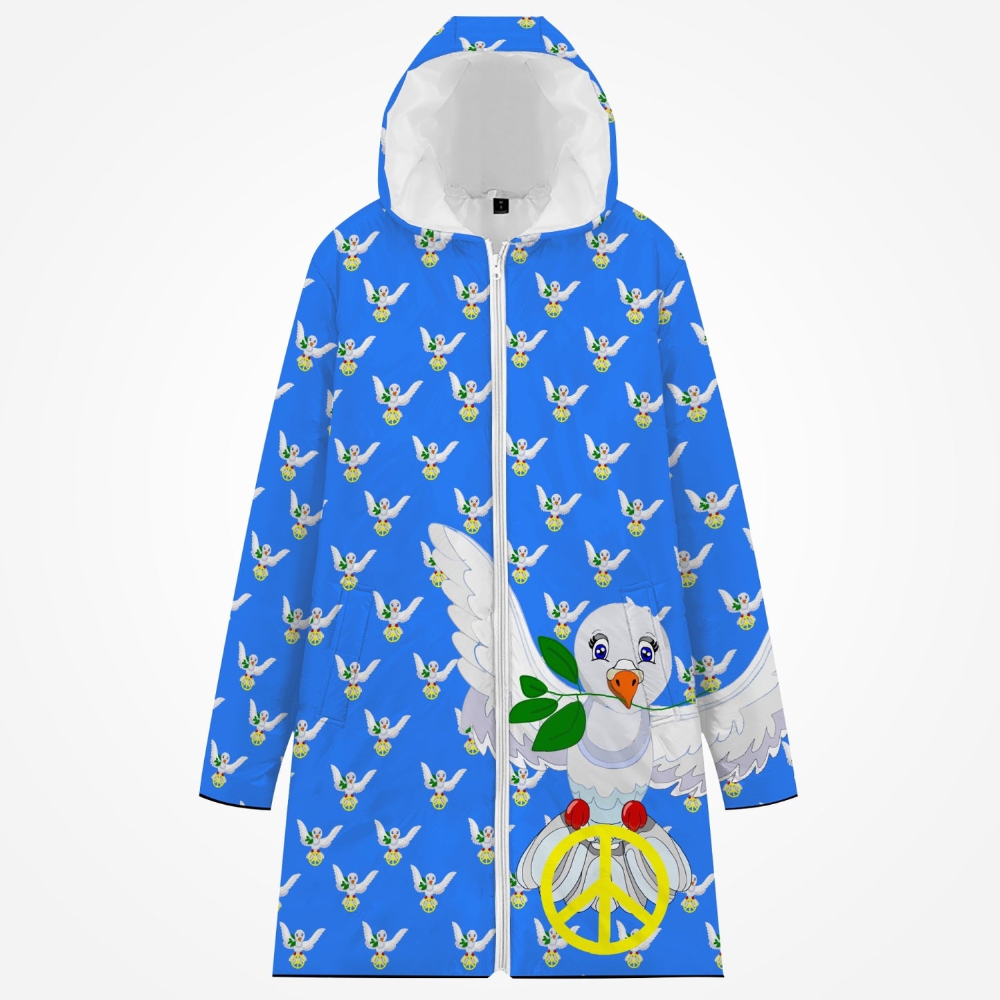 GLOBAL FREEDOM UNITED DOVE OF PEACE OLD PEACE BLUE Long Type Cotton-pad Zipper-up Hoodie