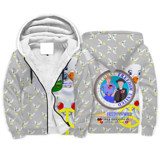 Plush Hoodie GLOBAL FREEDOM UNITED© Men USA & Germany Grey