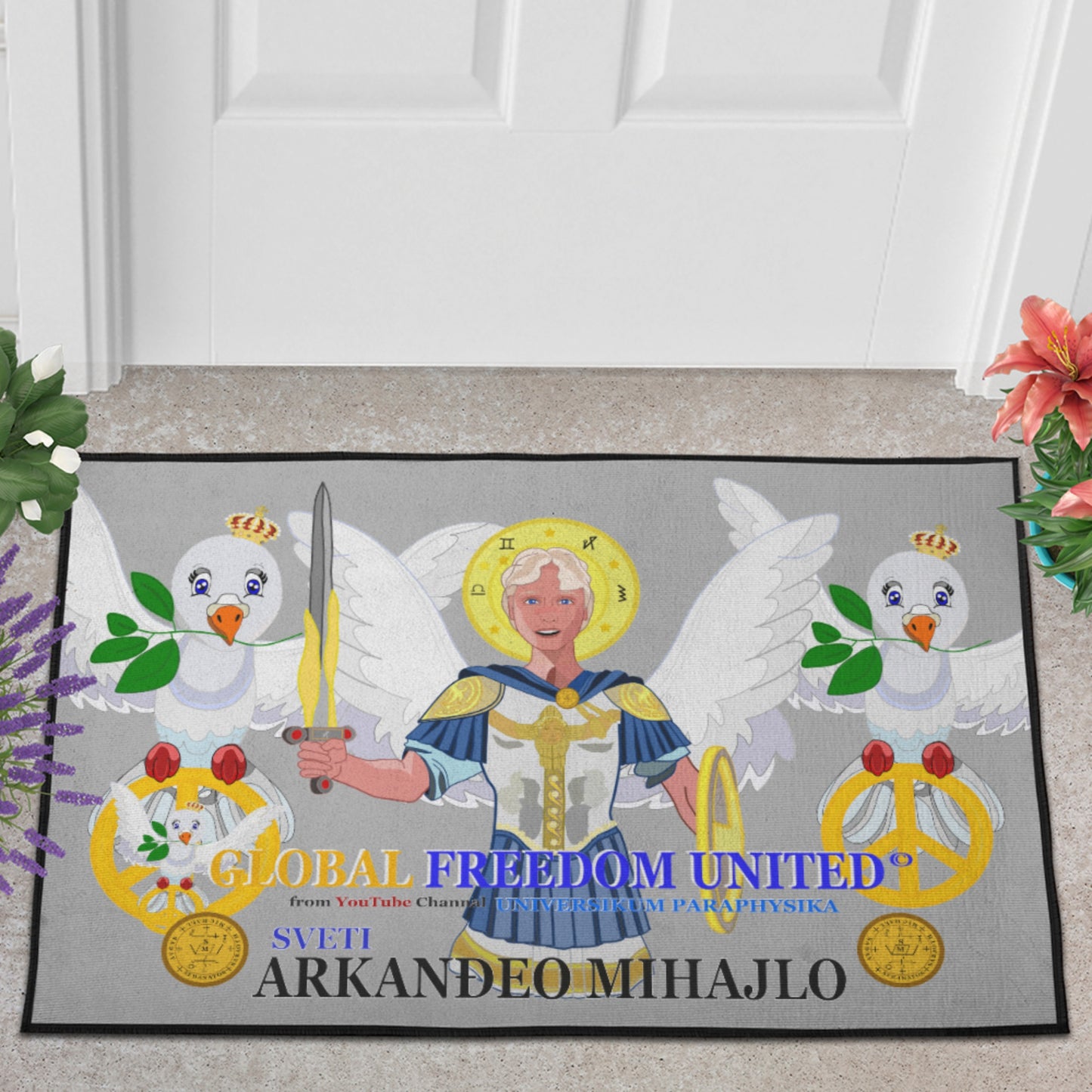 Door Mat Global Freedom United Archangel Michael Croatia V1 Grey