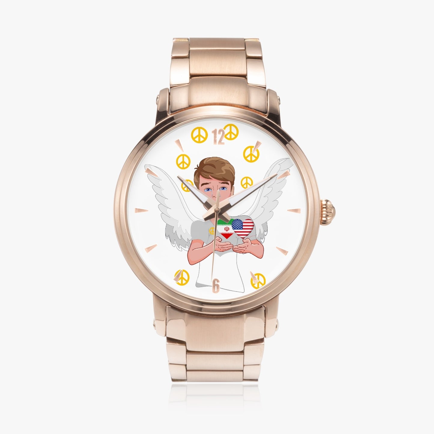 New Steel Strap Automatic Watch (With Indicators) GLOBAL FREEDOM UNITED ANGEL OF PEACE O P IRAN & USA