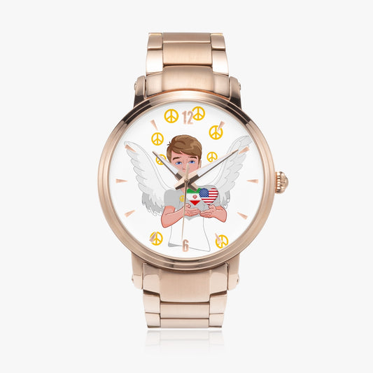 New Steel Strap Automatic Watch (With Indicators) GLOBAL FREEDOM UNITED ANGEL OF PEACE O P IRAN & USA