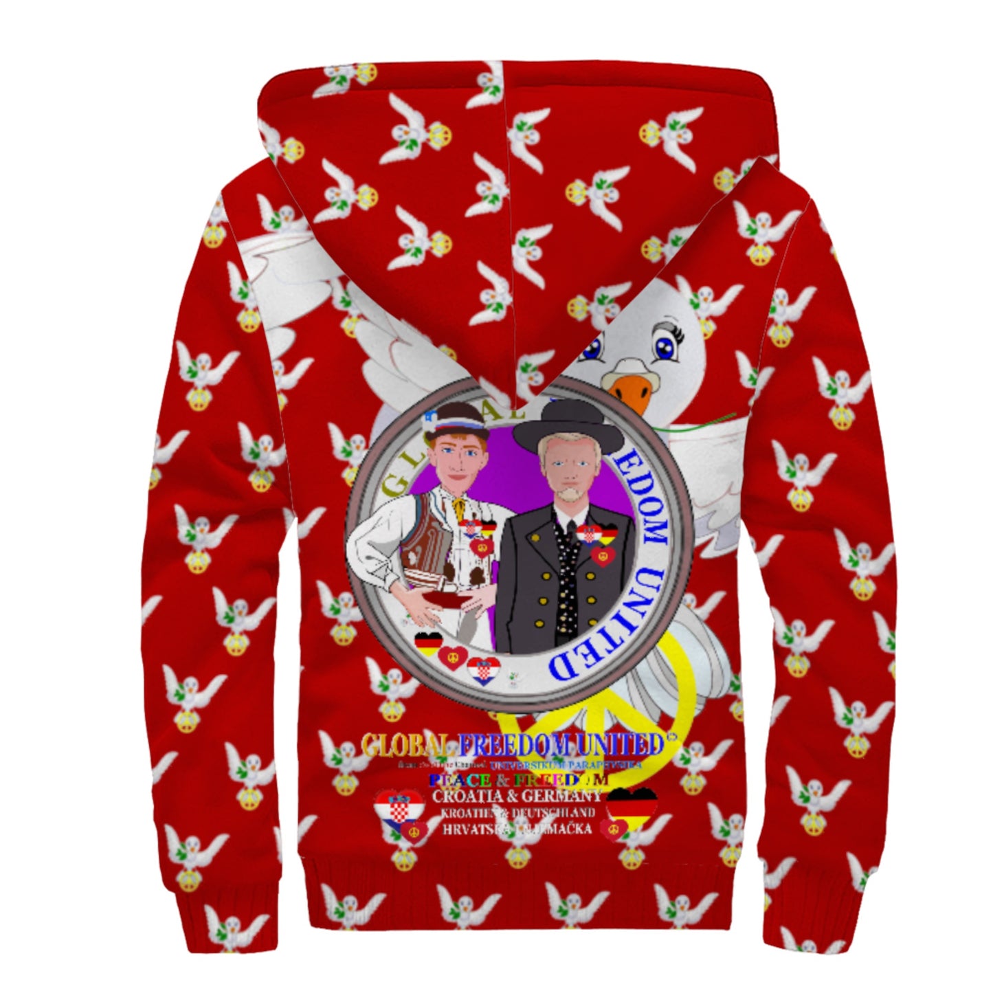 Plush Hoodie GLOBAL FREEDOM UNITED© Men Croatia & Germany Red