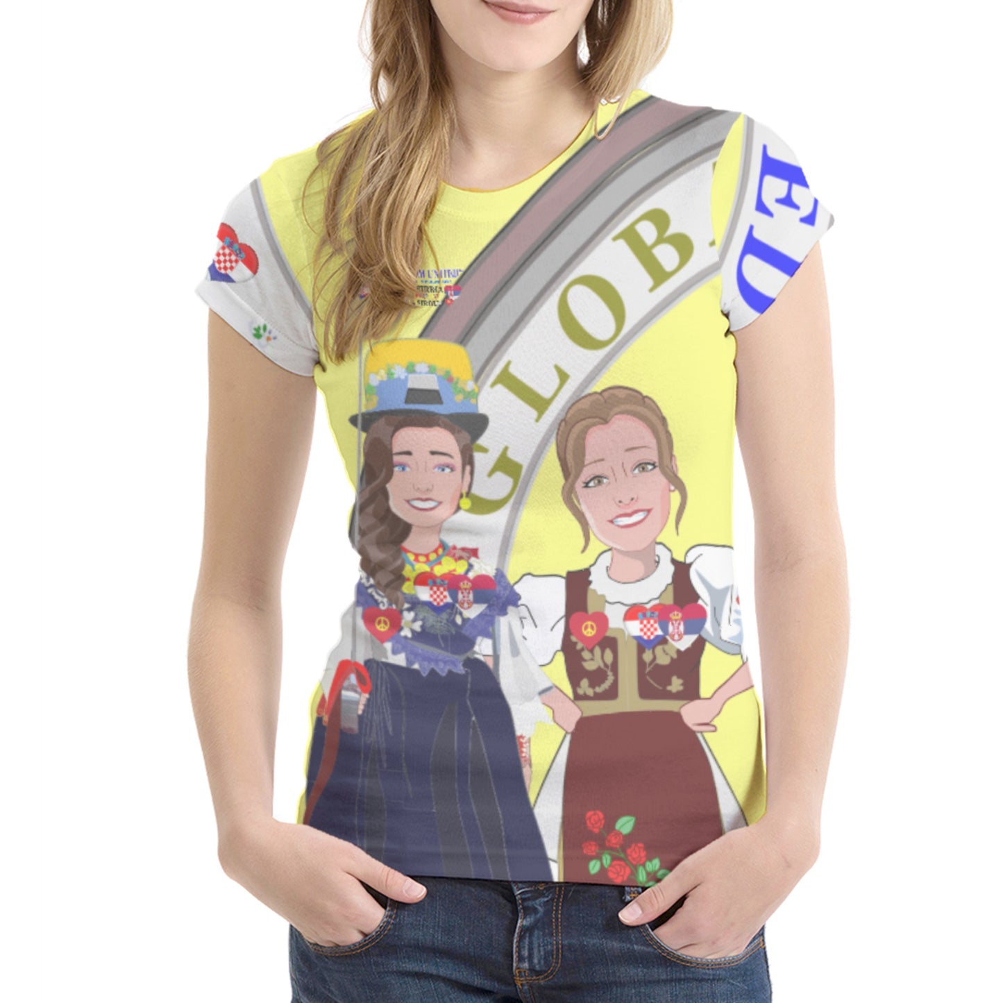 Women´s T-shirt GLOBAL FREEDOM UNITED© Women Croatia & Serbia V1 Yellow