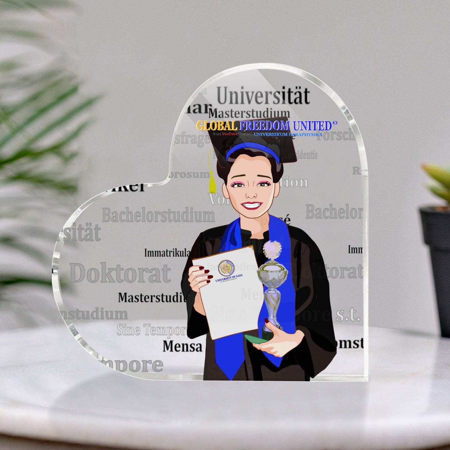 Acryl Heart Global Freedom United Asia Student Girl Silver Place