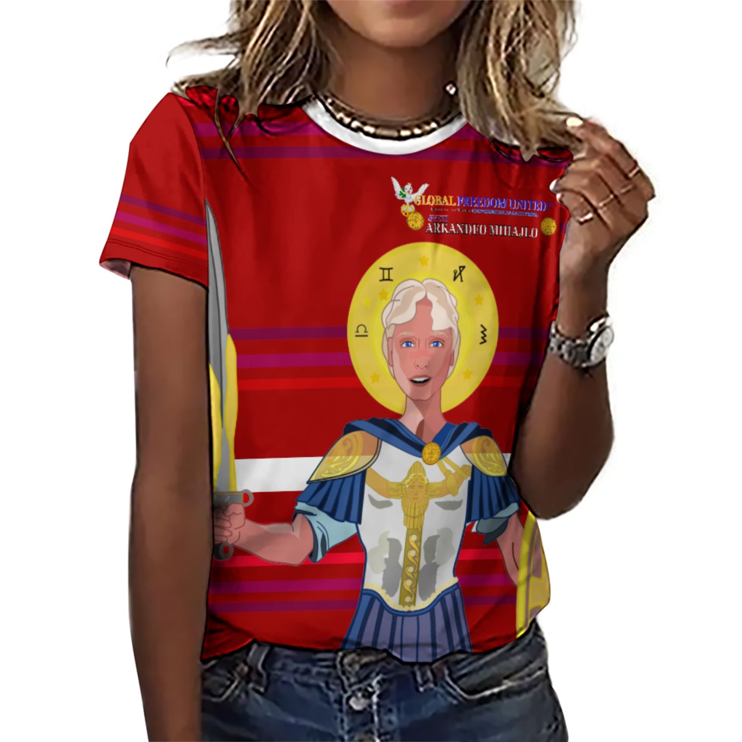 Women´s T-shirt Global Freedom United Archangel Michael Croatia V1 Red