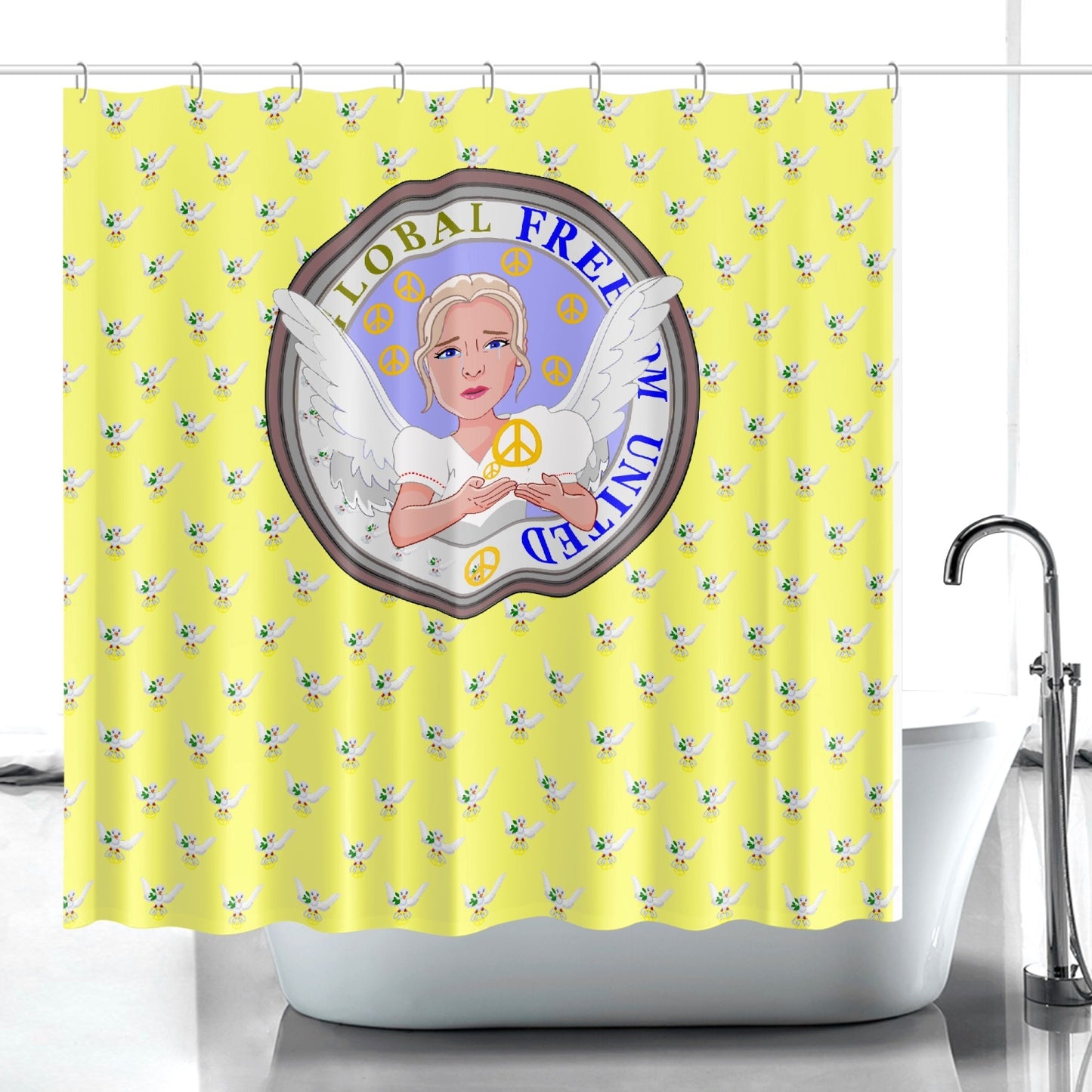 Quick-drying Shower Curtain GLOBAL FREEDOM UNITED WOMEN ANGEL OF PEACE YELLOW