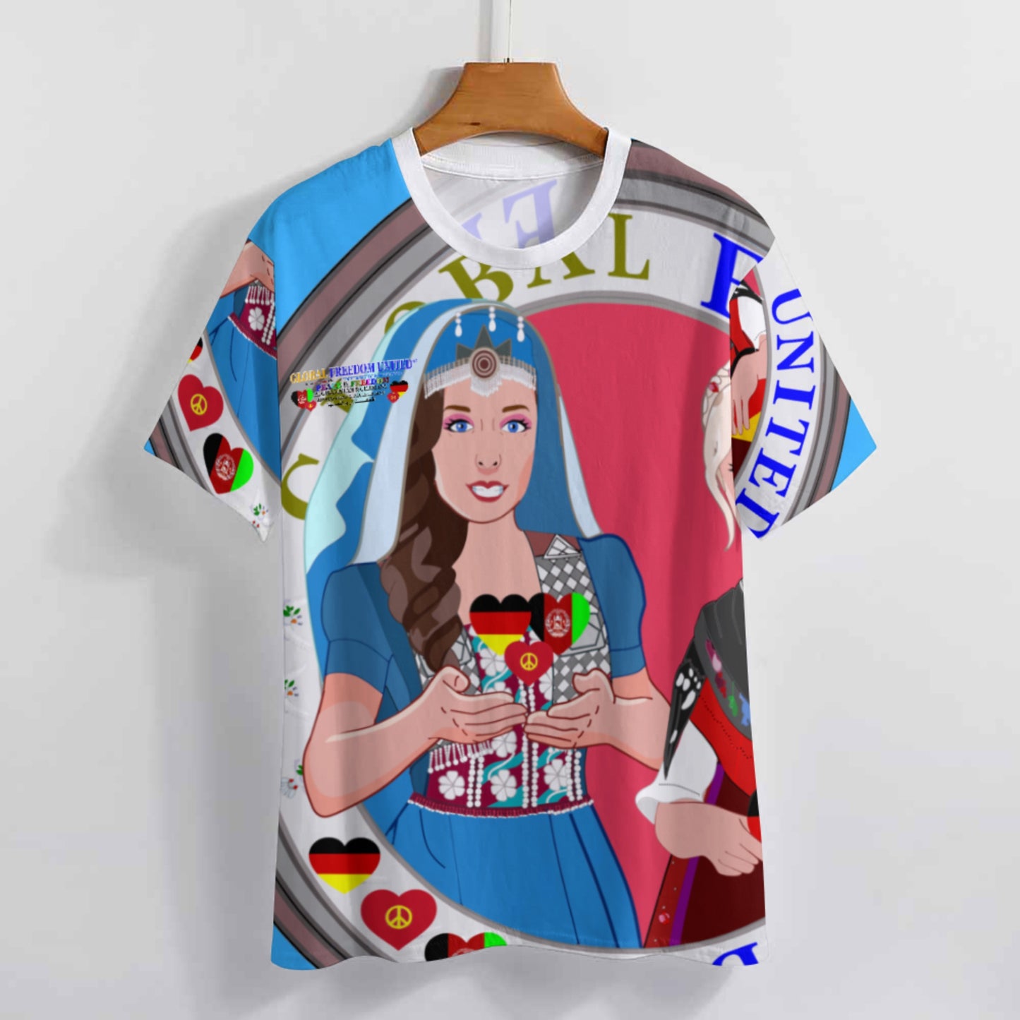 Full Print T-shirt Global Freedom United Women Afghanistan & Germany Old Peace Blue