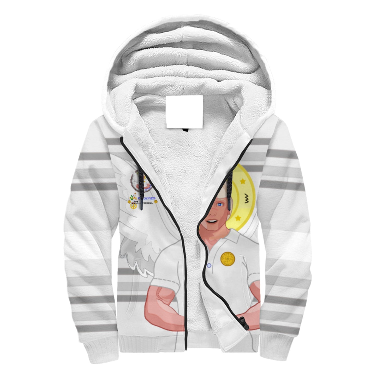 Plush Hoodie Global Freedom United Archangel Michael German Grey