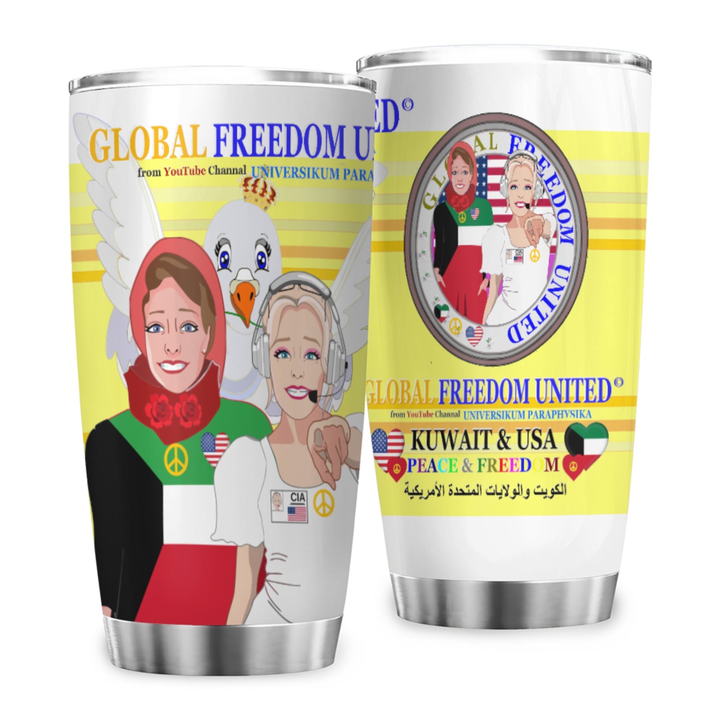 Tumbler Global Freedom United Women Kuwait & Usa Old Peace Yellow