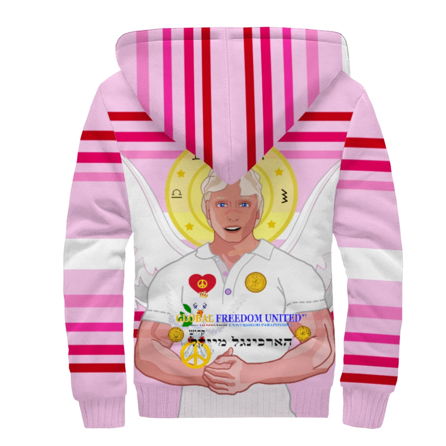 Plush Hoodie Global Freedom United Archangel Michael Hebrew  Pink2