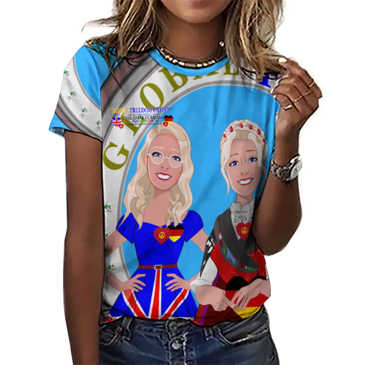 Women´s T-shirt 2 GLOBAL FREEDOM UNITED© Women England & Germany  Blue