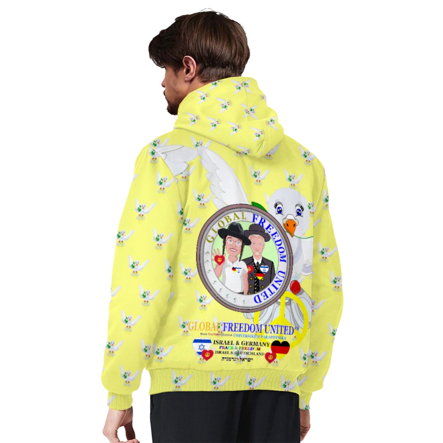 Plush Hoodie GLOBAL FREEDOM UNITED© Men Israel & Germany Yellow