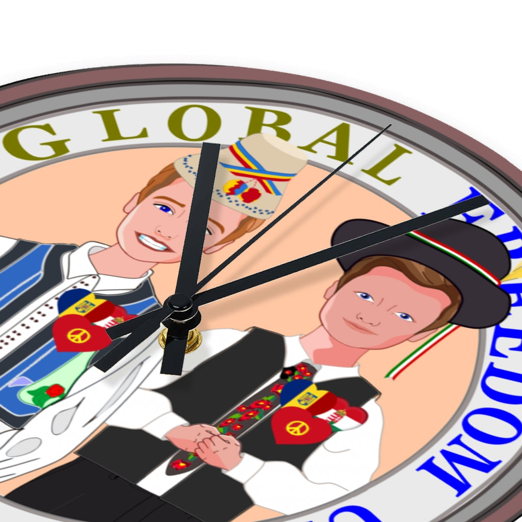 Wooden Wall Clock Without Scale GLOBAL FREEDOM UNITED© Men Romania & Hungary