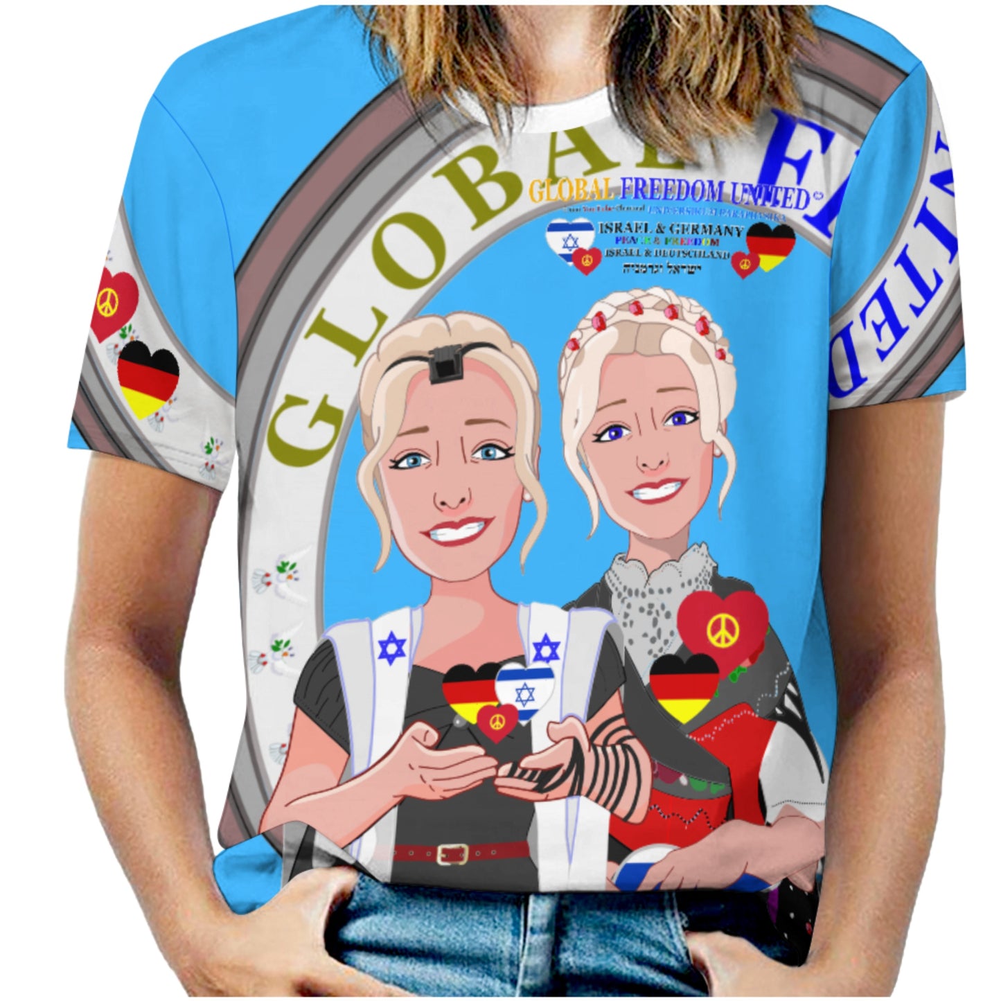 Women´s T-shirt GLOBAL FREEDOM UNITED© Israel & Germany Blue