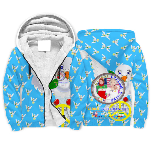 Plush Hoodie GLOBAL FREEDOM UNITED© Women Iran & USA Blue