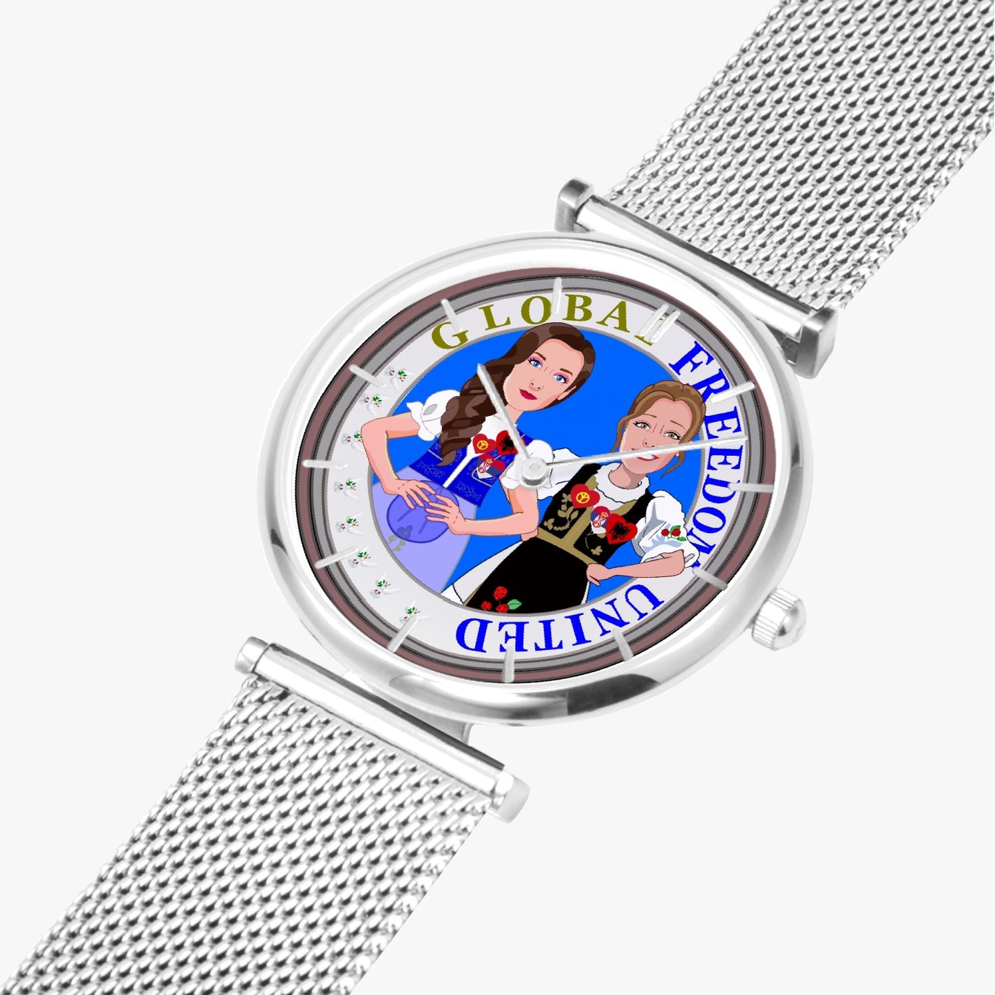 GLOBAL FREEDOM UNITED WOMEN ALBANIA & SERBIA NEW PEACE New Stylish Ultra-Thin Quartz Watch (With Indicators)
