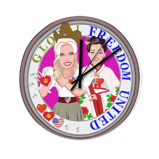 Wooden Wall Clock Without Scale Global Freedom United Women Usa & China Old Peace Ring