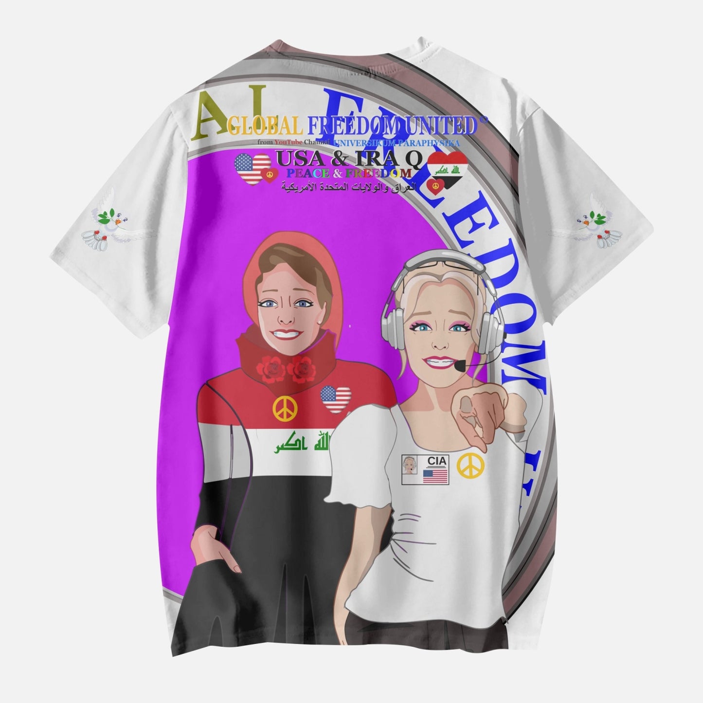 GLOBAL FREEDOM UNITED GIRLS IRAQ & USA OLD PEACE WIGHT AOP Kids' Short T-Shirts