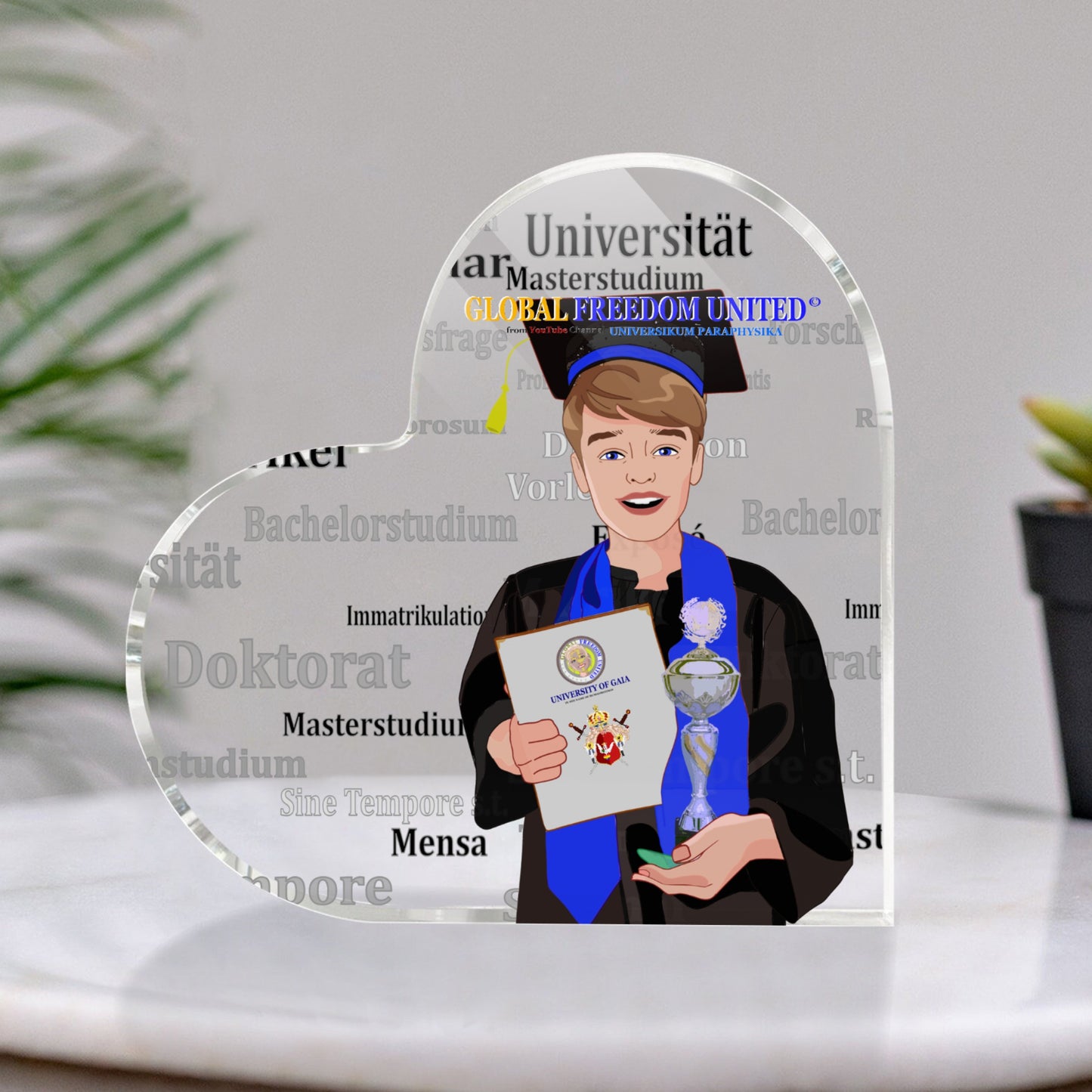 Acryl Heart Global Freedom United Student Boy Silver Place Brown Hair 1