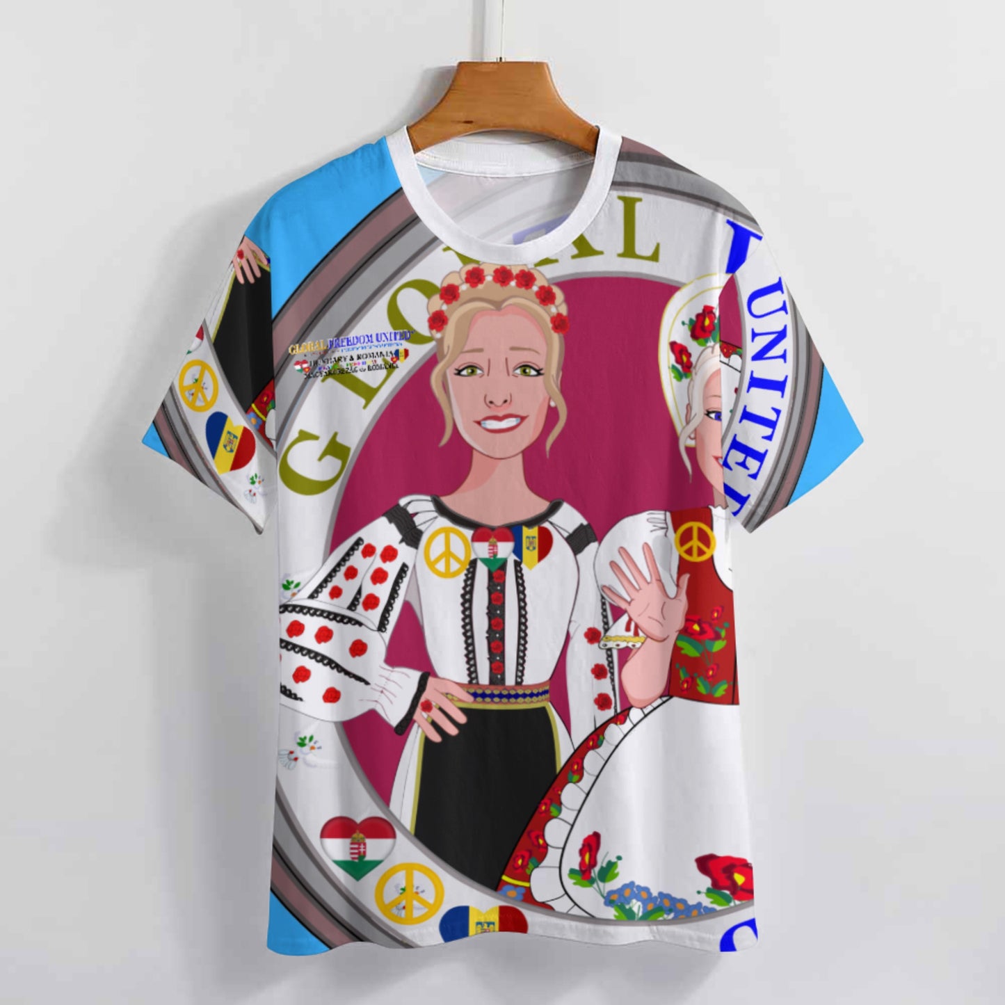 Full Print T-shirt 3 GLOBAL FREEDOM UNITED© Women Romania & Hungary Blue