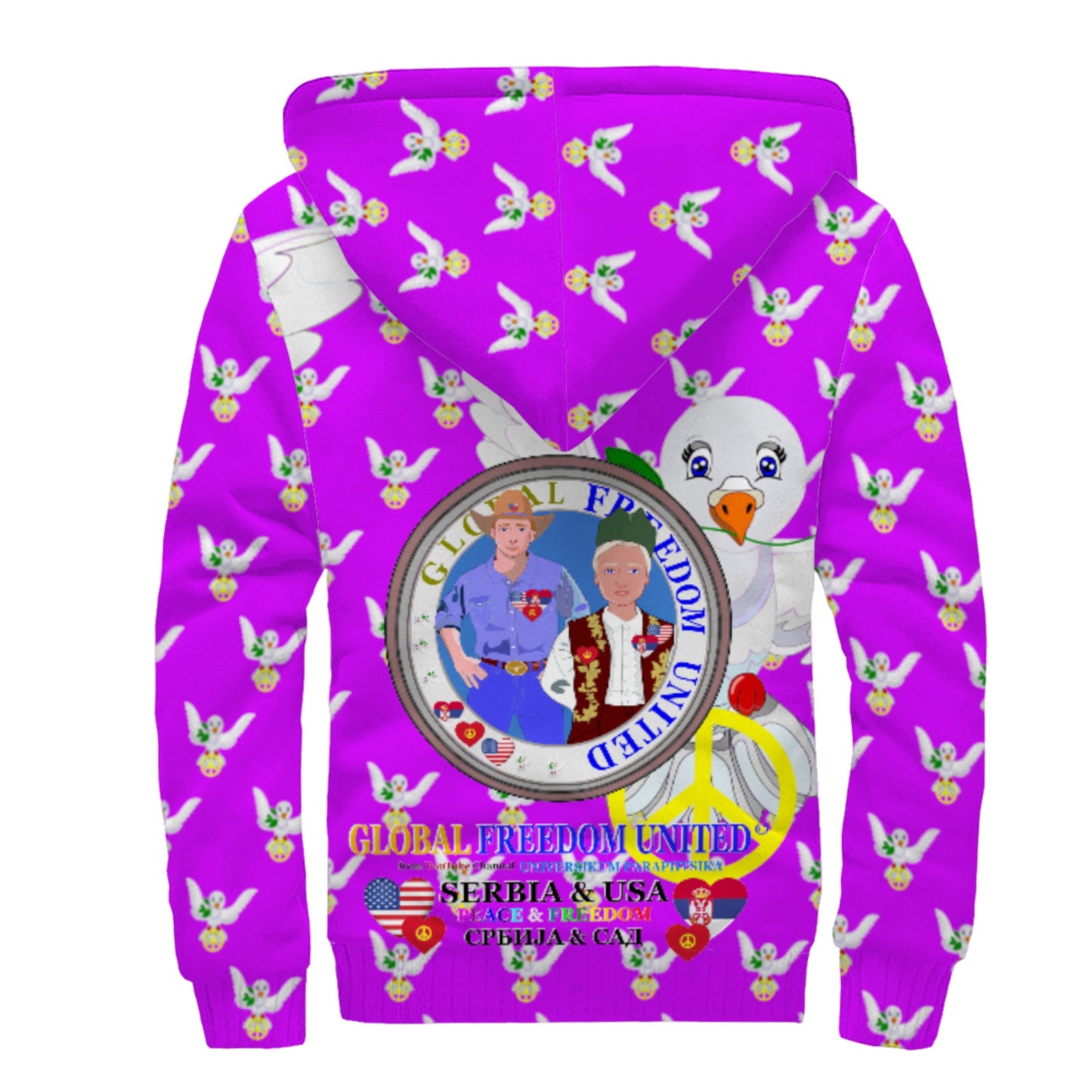 Plush Hoodie GLOBAL FREEDOM UNITED© Men Serbia & USA Lilac