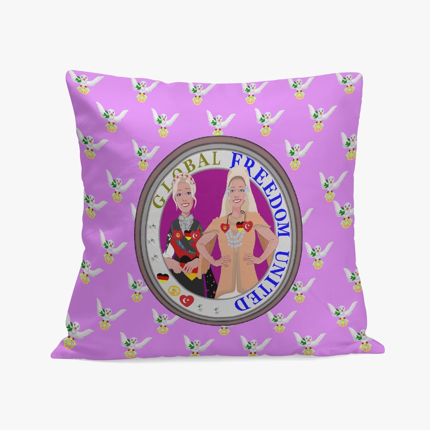 GLOBAL FREEDOM UNITED WOMEN GERMANY & TURKEY OLD PEACE LILAC 18'' Square Pillow Cover