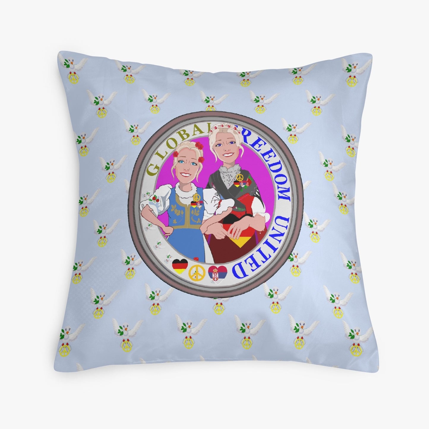GLOBAL FREEDOM UNITED© Women SERBIA & GERMANY LIGHT BLUE V2 18'' Square Pillow Cover