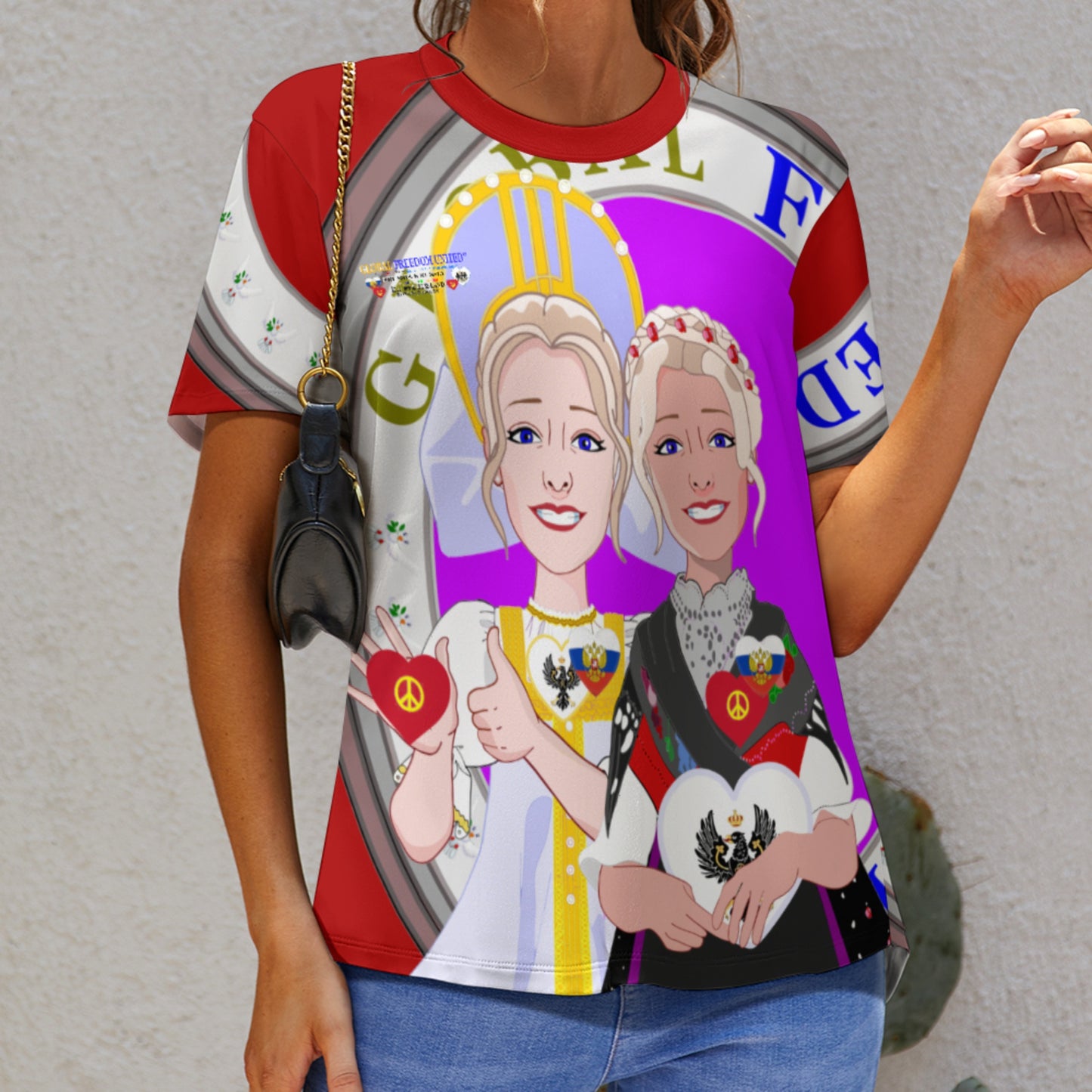 Women´s T-shirt 2 GLOBAL FREEDOM UNITED© Women Prussia & Russia Red