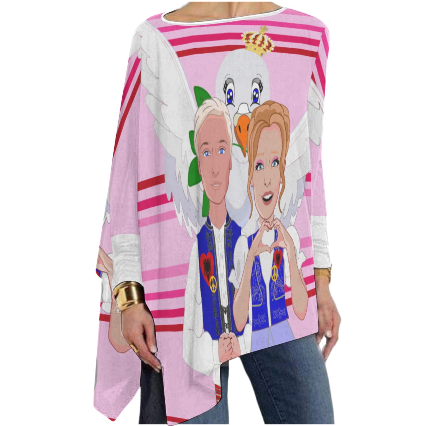 Pullover Long Sleeve T-shirt GLOBAL FREEDOM UNITED© Couple Albania Pink 2