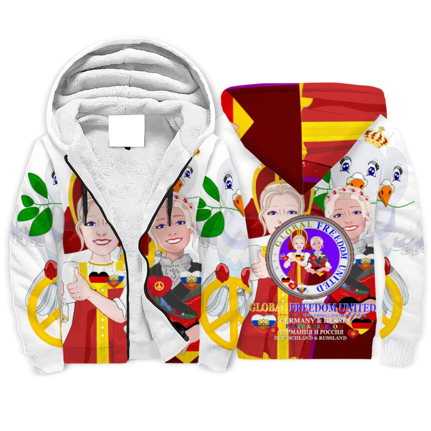 Plush Hoodie GLOBAL FREEDOM UNITED© Women RUSSIA & GERMANY BIG