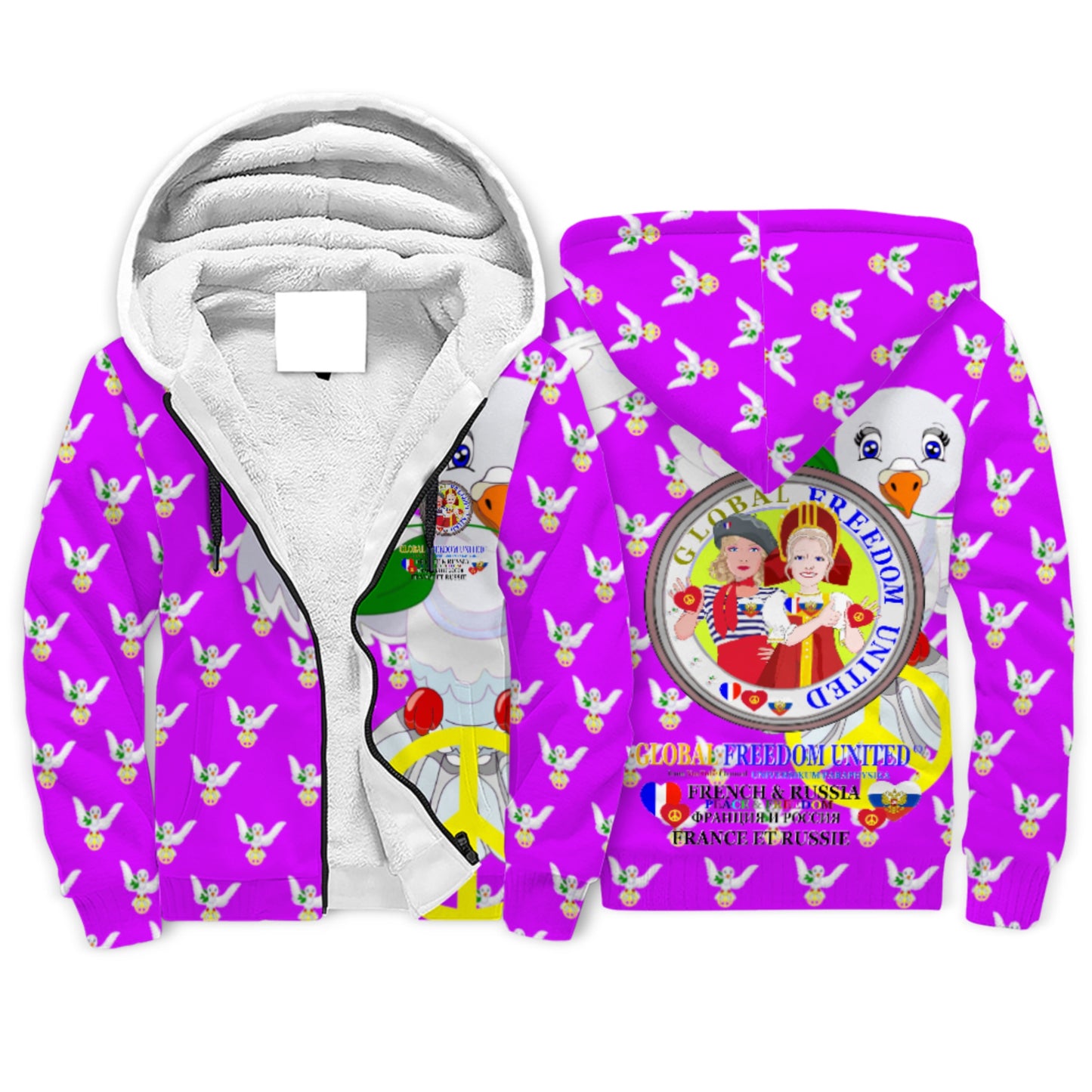 Plush Hoodie GLOBAL FREEDOM UNITED© Women French & Russia Lilac