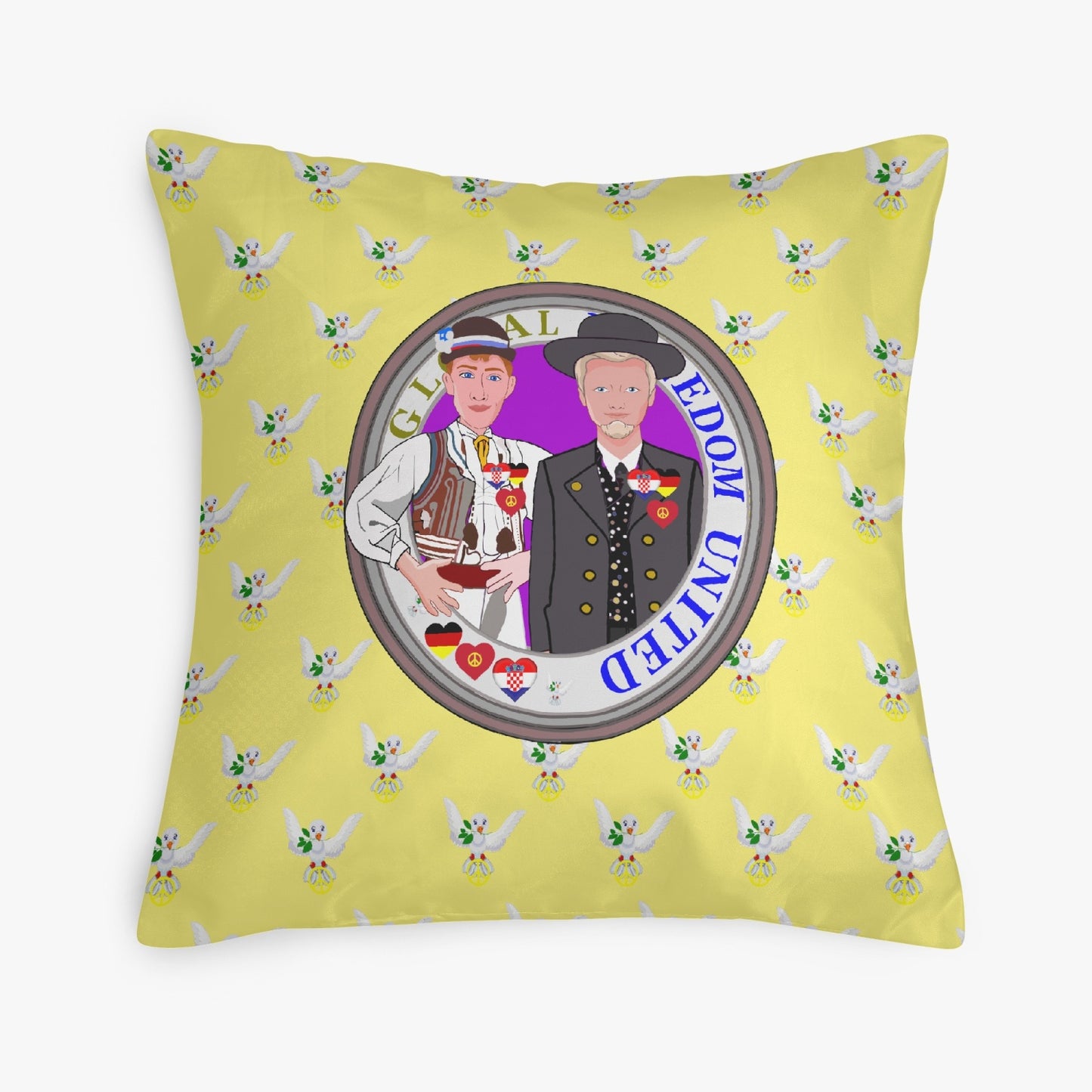 GLOBAL FREEDOM UNITED© Men CROATIA & GERMANY YELLOW 18'' Square Pillow Cover