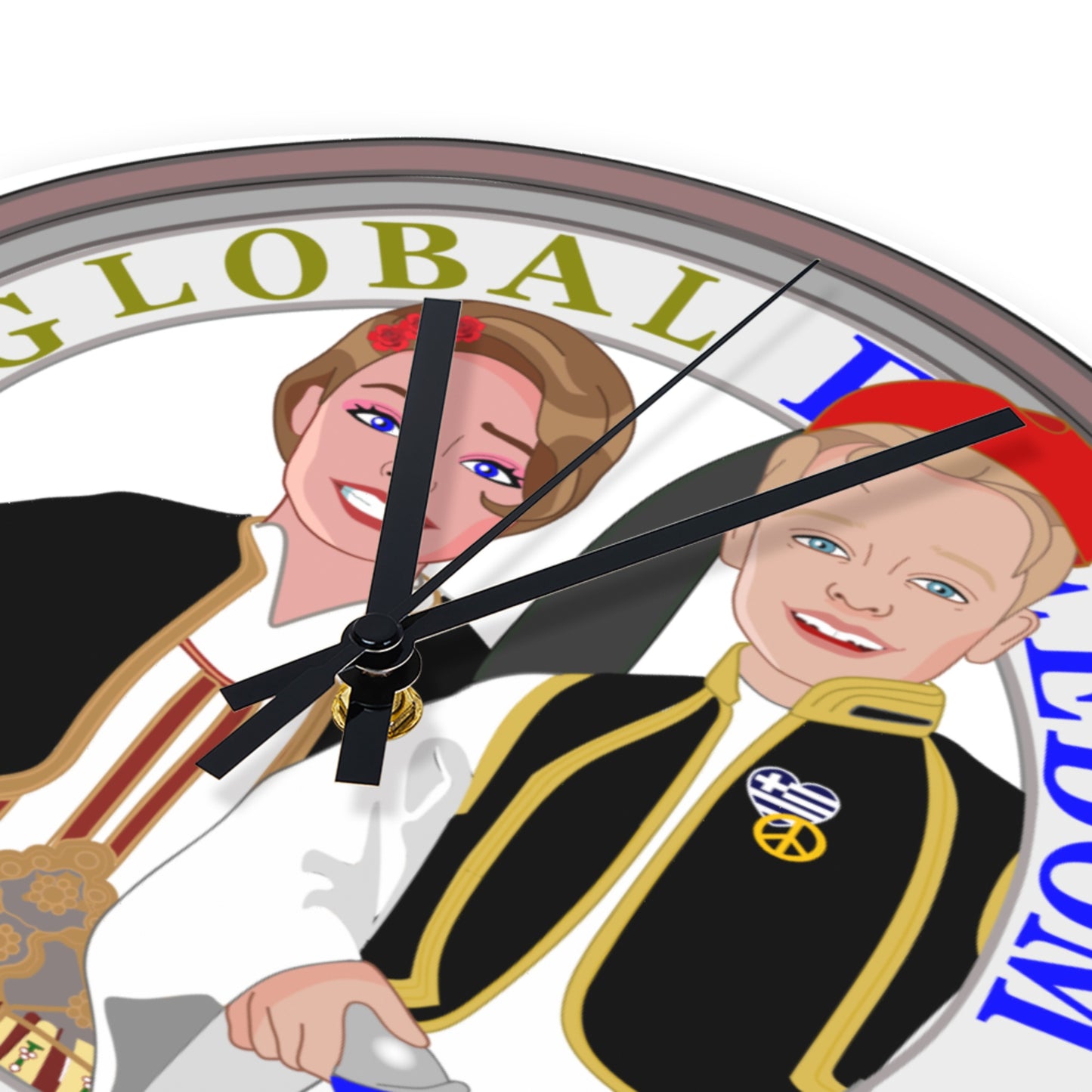 Wooden Wall Clock Without Scale GLOBAL FREEDOM UNITED© Couple Edition Greece