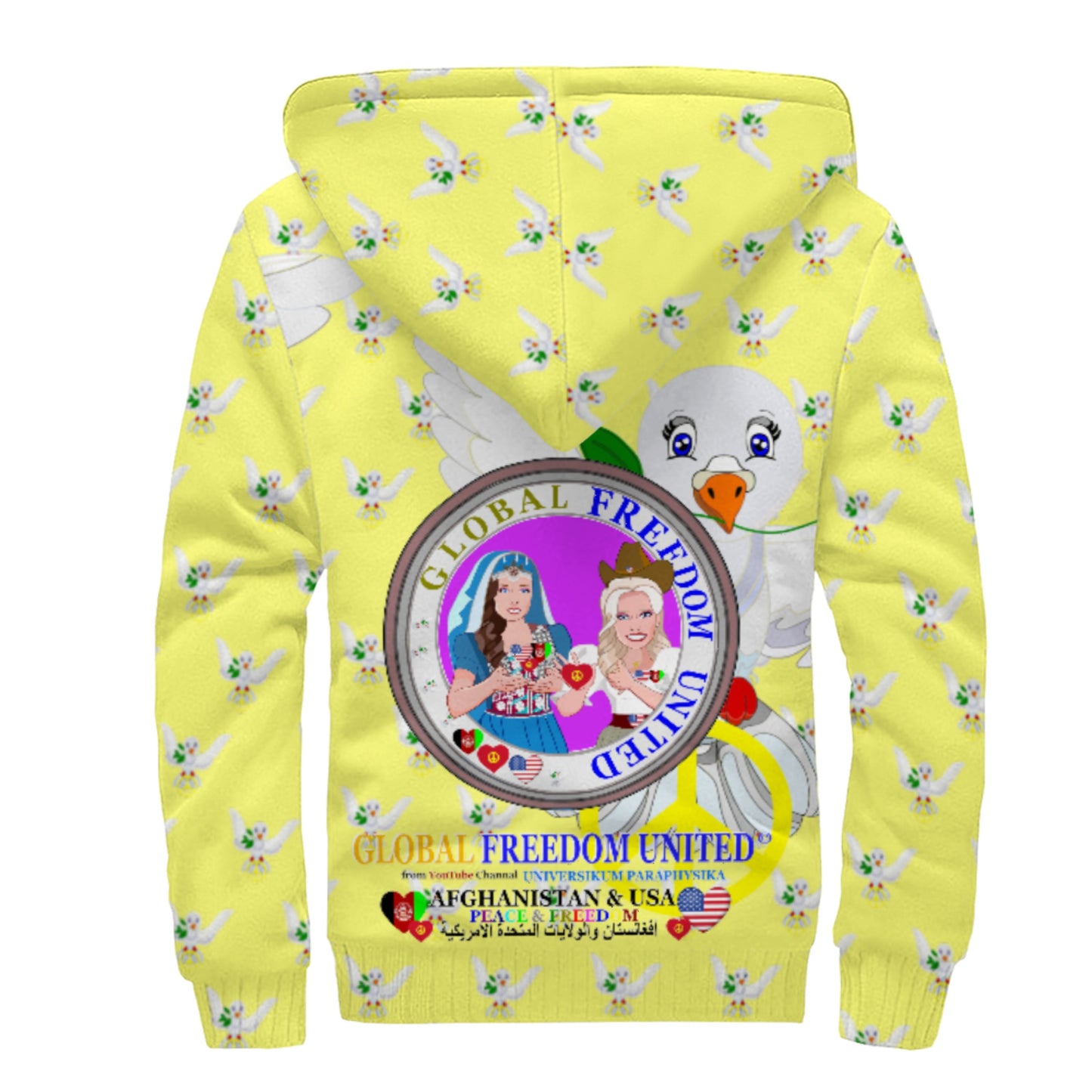 Plush Hoodie GLOBAL FREEDOM UNITED© Women AFGHANISTAN & USA Yellow