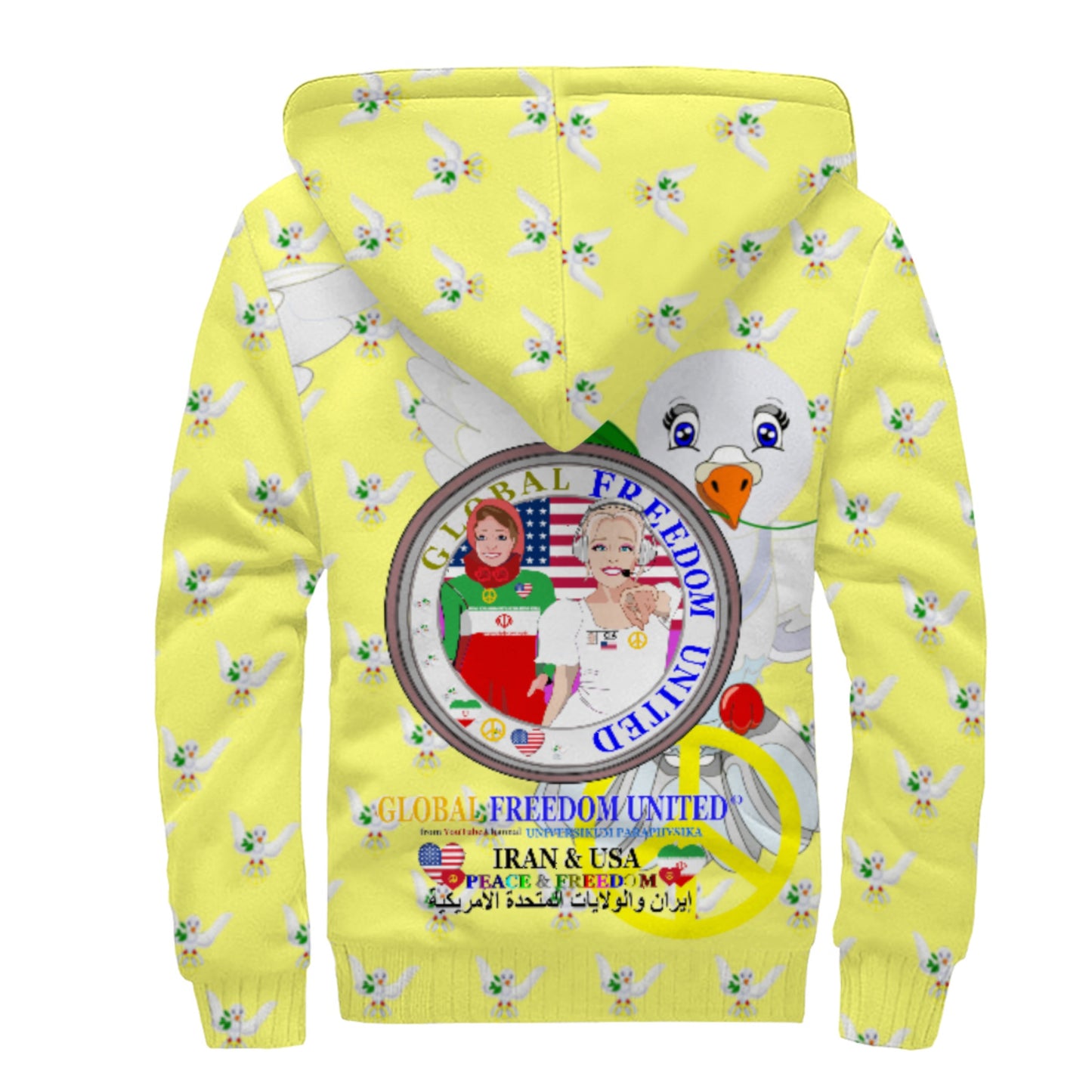 Plush Hoodie GLOBAL FREEDOM UNITED© Women Iran & USA Yellow