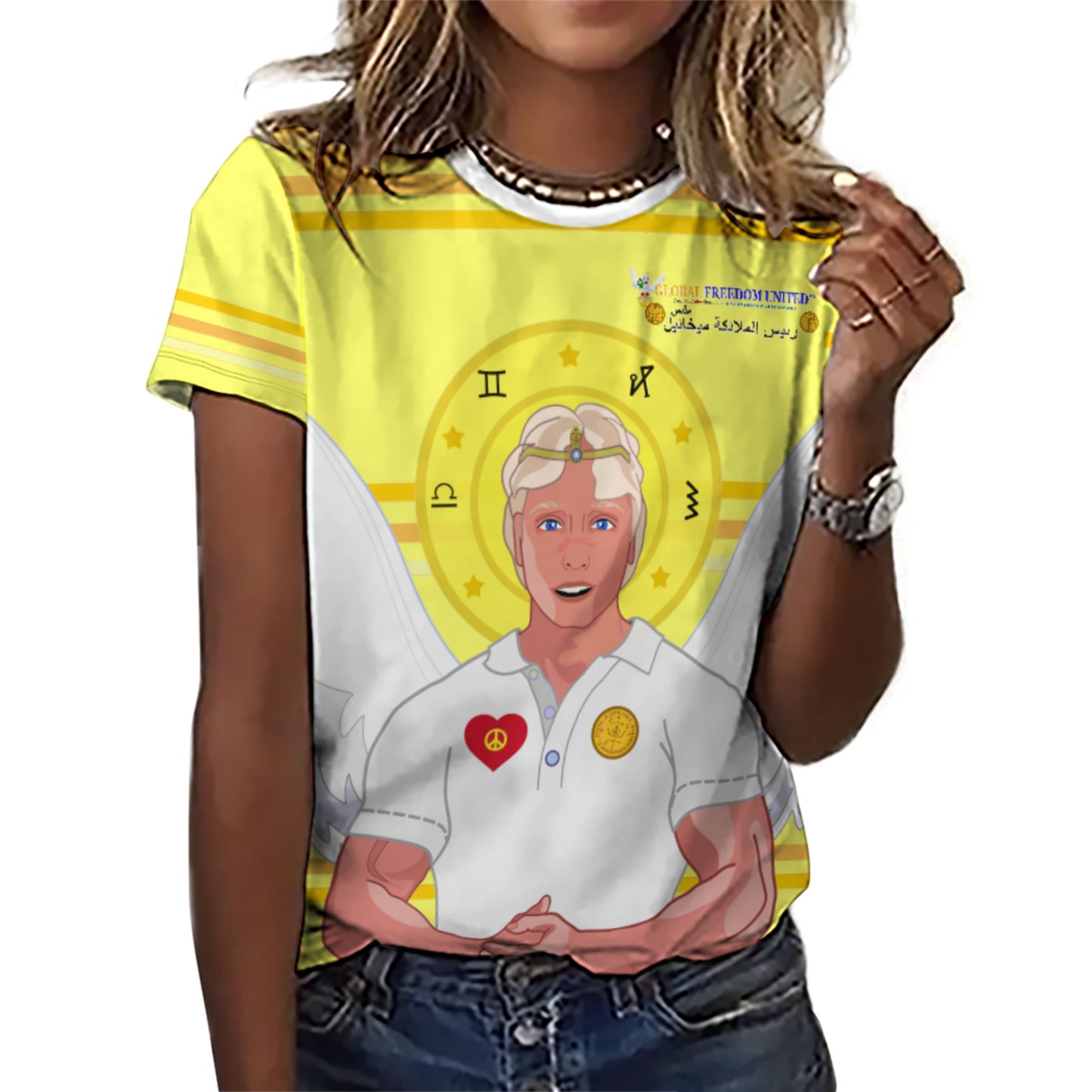 Women´s T-shirt Global Freedom United Archangel Michael Arabic V2 Yellow