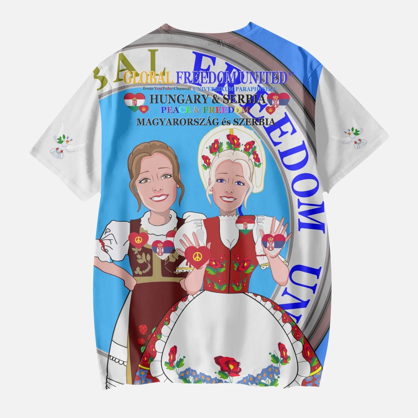 GLOBAL FREEDOM UNITED GIRLS SERBIA & HUNGARIE OLD PEACE BLUE AOP Kids' Short T-Shirts