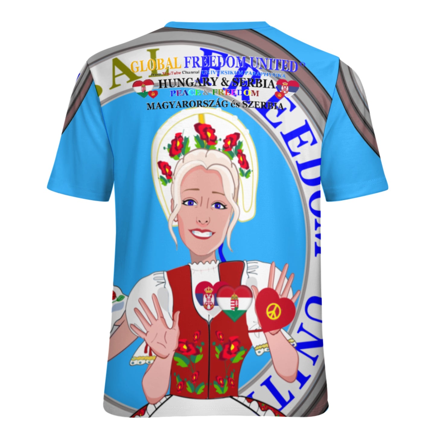 Women´s T-shirt 2 GLOBAL FREEDOM UNITED© Serbia & Hungary Blue