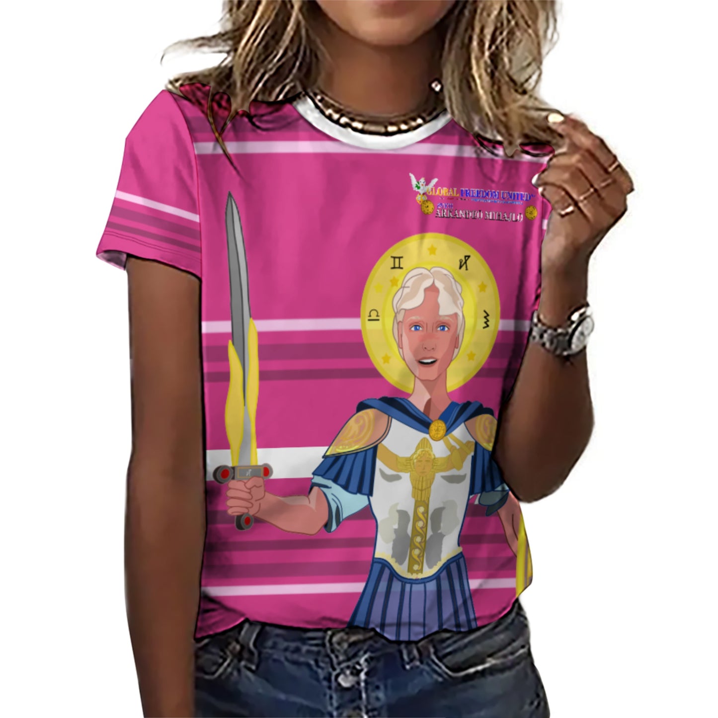 Women´s T-shirt Global Freedom United Archangel Michael Croatia V1 Pink1