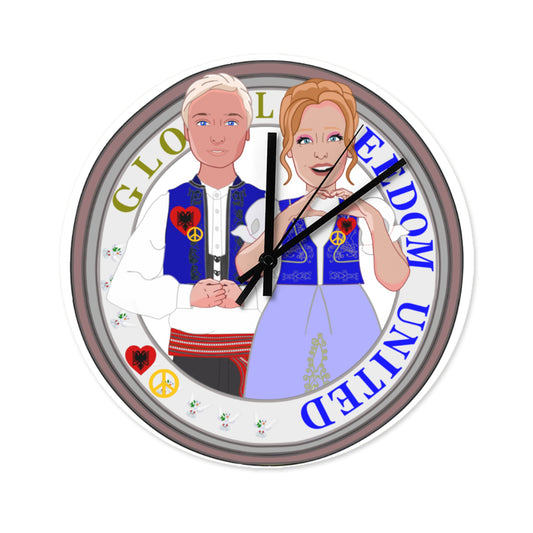 Wooden Wall Clock Without Scale Global Freedom United Couple Edition Albania