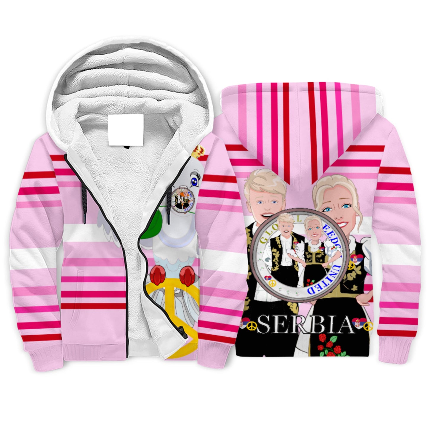 Plush Hoodie 1 Global Freedom United Couple Edition Serbia Pink2