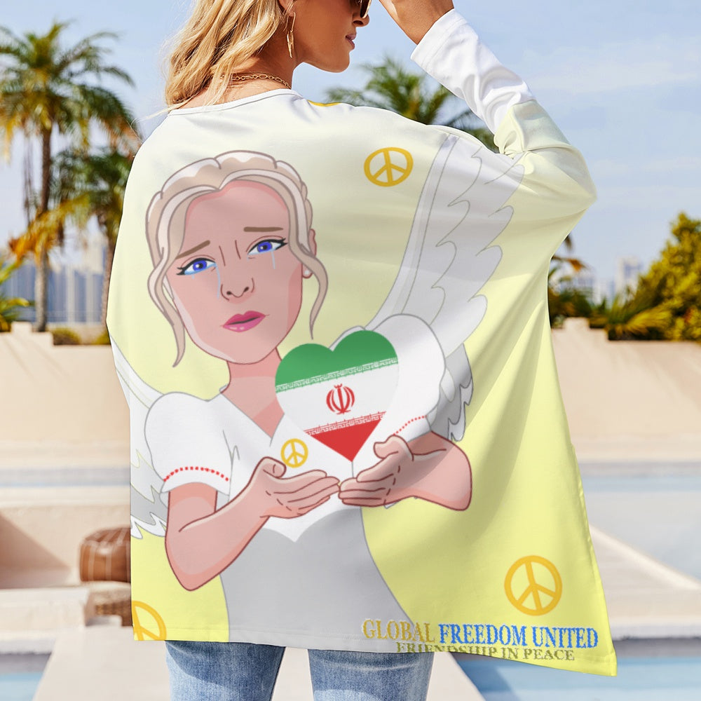Pullover Long Sleeve T-shirt GLOBAL FREEDOM UNITED© Women Peace Angel for Iran