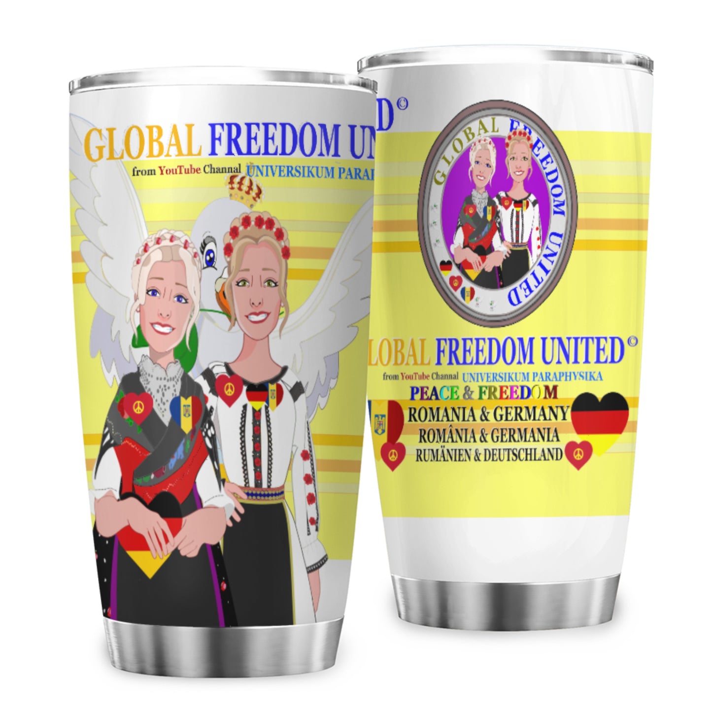 Tumbler Global Freedom United Women Romania & Germany Old Peace Yellow