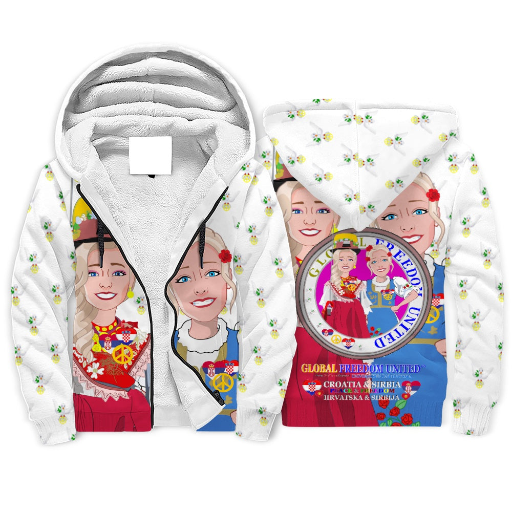 Plush Hoodie GLOBAL FREEDOM UNITED© Women Croatia & Serbia V2 Wight