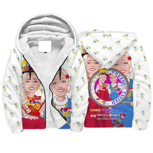 Plush Hoodie GLOBAL FREEDOM UNITED© Women Croatia & Serbia V2 Wight