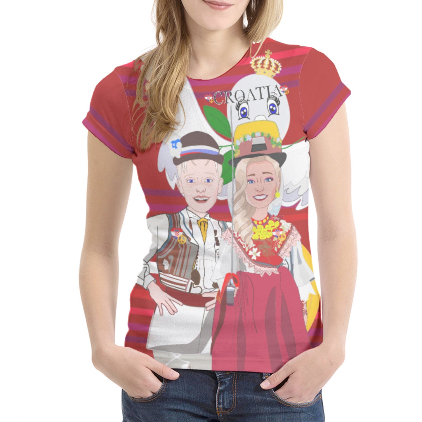 Women´s T-shirt 1 Global Freedom United Couple Edition Croatia  Red