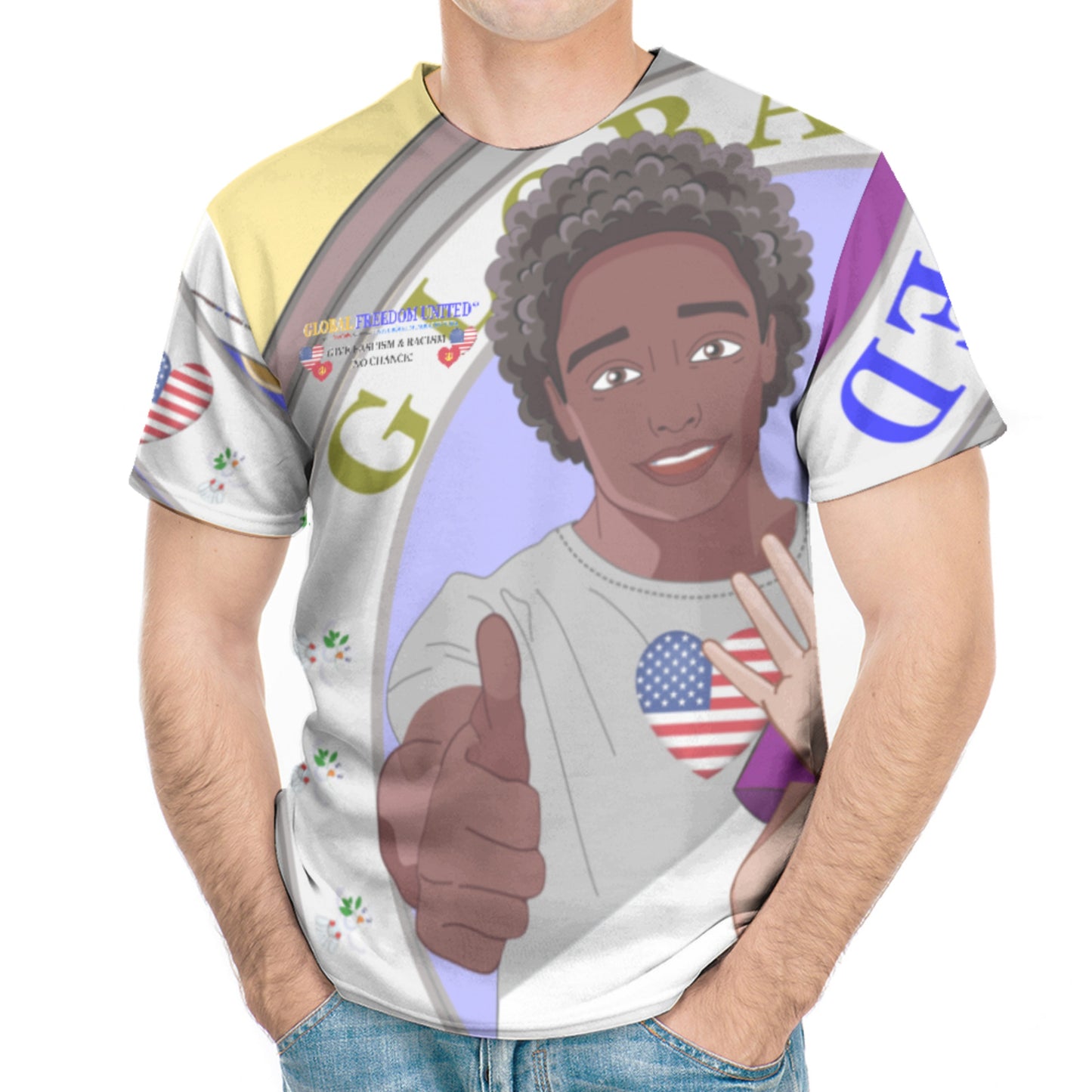 Men´s T-shirt GLOBAL FREEDOM UNITED© Men Anti Fascism & Racism USA Yellow