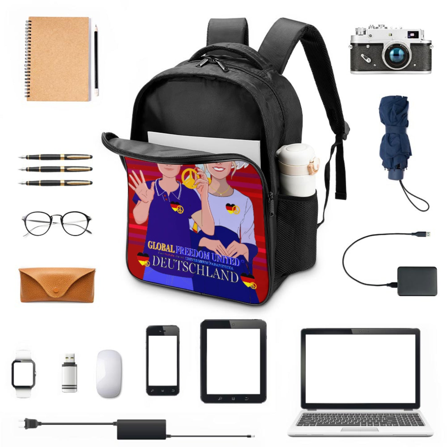 Backpack 16 Inch 2 Compartment Global Freedom United Couple Edition Germany V2 Red