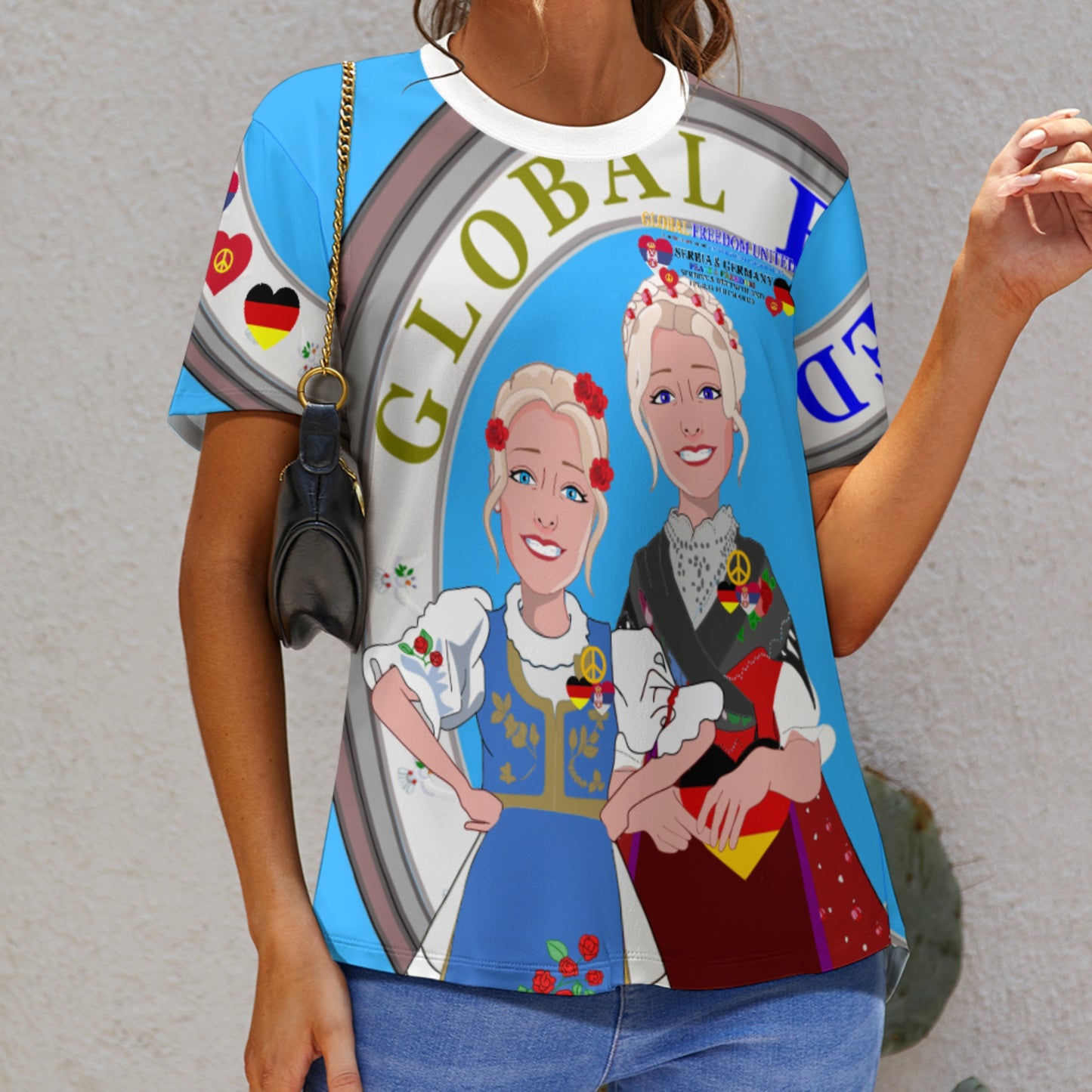 Women´s T-shirt GLOBAL FREEDOM UNITED© Women Serbia & Germany Blue